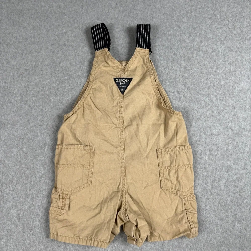OshKosh B'gosh Canvas Shortalls 24M Tan Khaki Classic Workwear Aesthetic